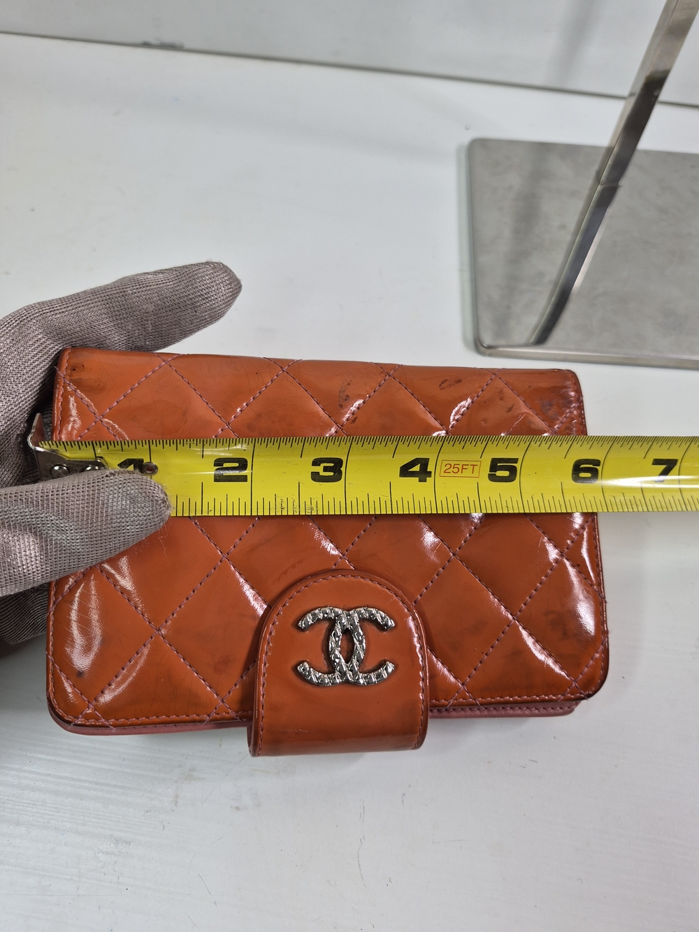 Chanel Orange Quilted Patent Leather Wallet - Picture 10 of 11